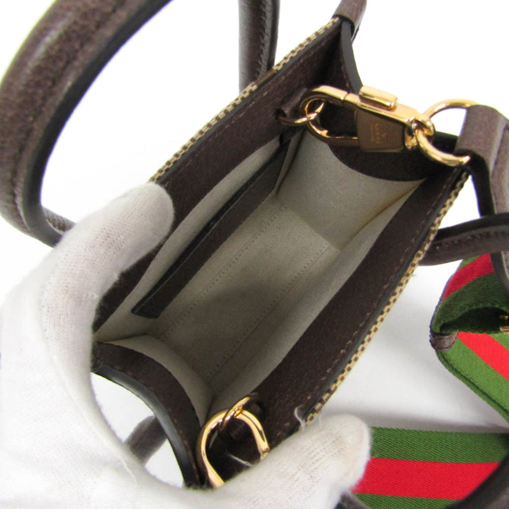 Gucci Jumbo GG Mini 699406 Women's Canvas,Leather Handbag,Shoulder Bag Beige,Dark Brown — Like New
