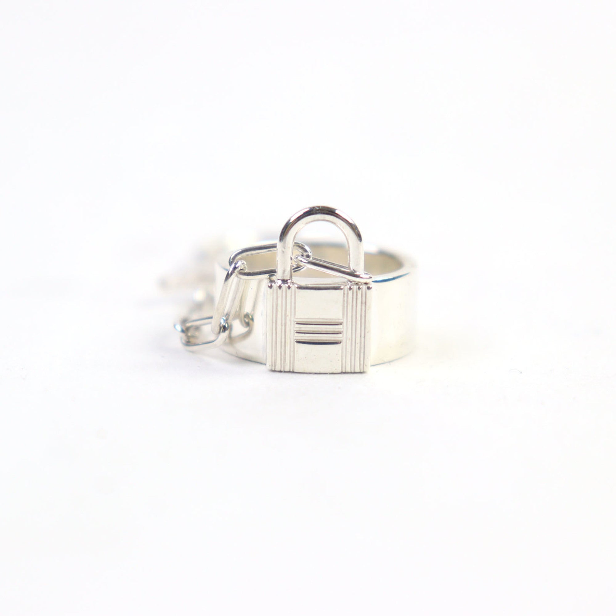 HERMES Alpha Kelly AG925 Clochette Cadena Double Ring - Silver Accessory, Size 49 (Japanese Equivalent), Made in France, Weight 11.37g, Women's — Like New