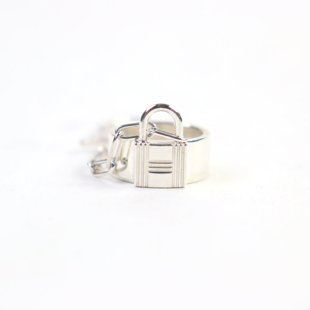 HERMES Alpha Kelly AG925 Clochette Cadena Double Ring - Silver Accessory, Size 49 (Japanese Equivalent), Made in France, Weight 11.37g, Women's — Like New