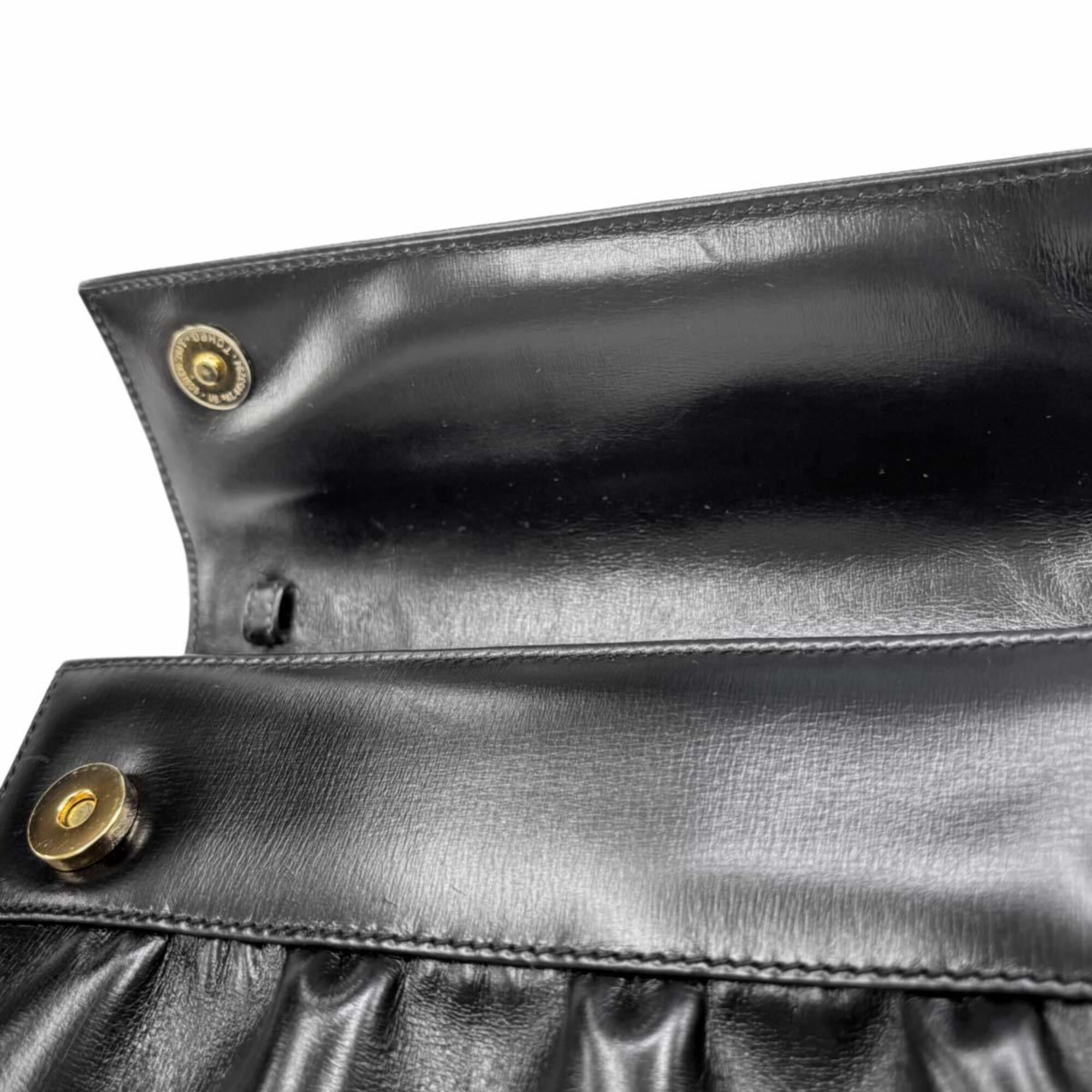 Gucci Double G Shoulder Handbag, Leather, Black, Gold Hardware — Like New