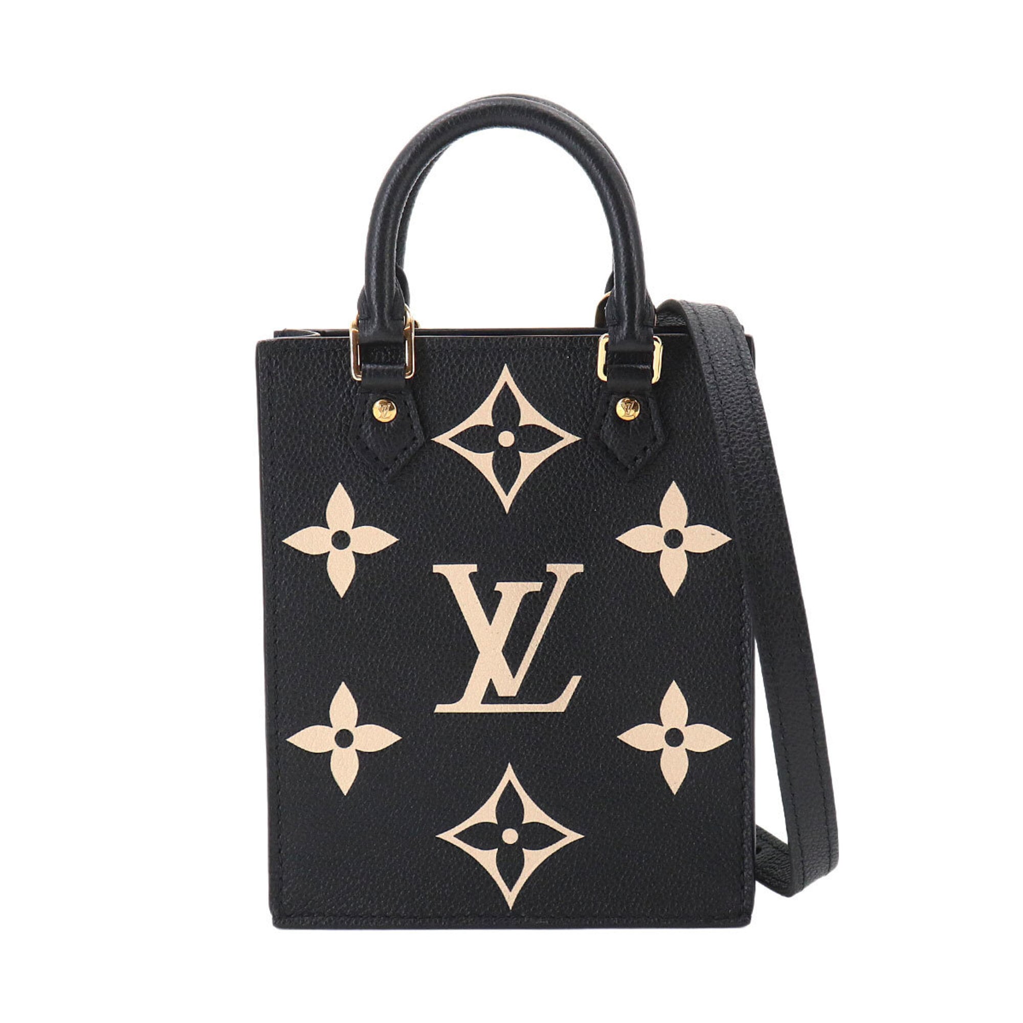 Louis Vuitton Petite Sac Plat, bicolor, Monogram Empreinte, 2-way handbag/shoulder bag, leather, black/beige, M81416, RFID — Like New