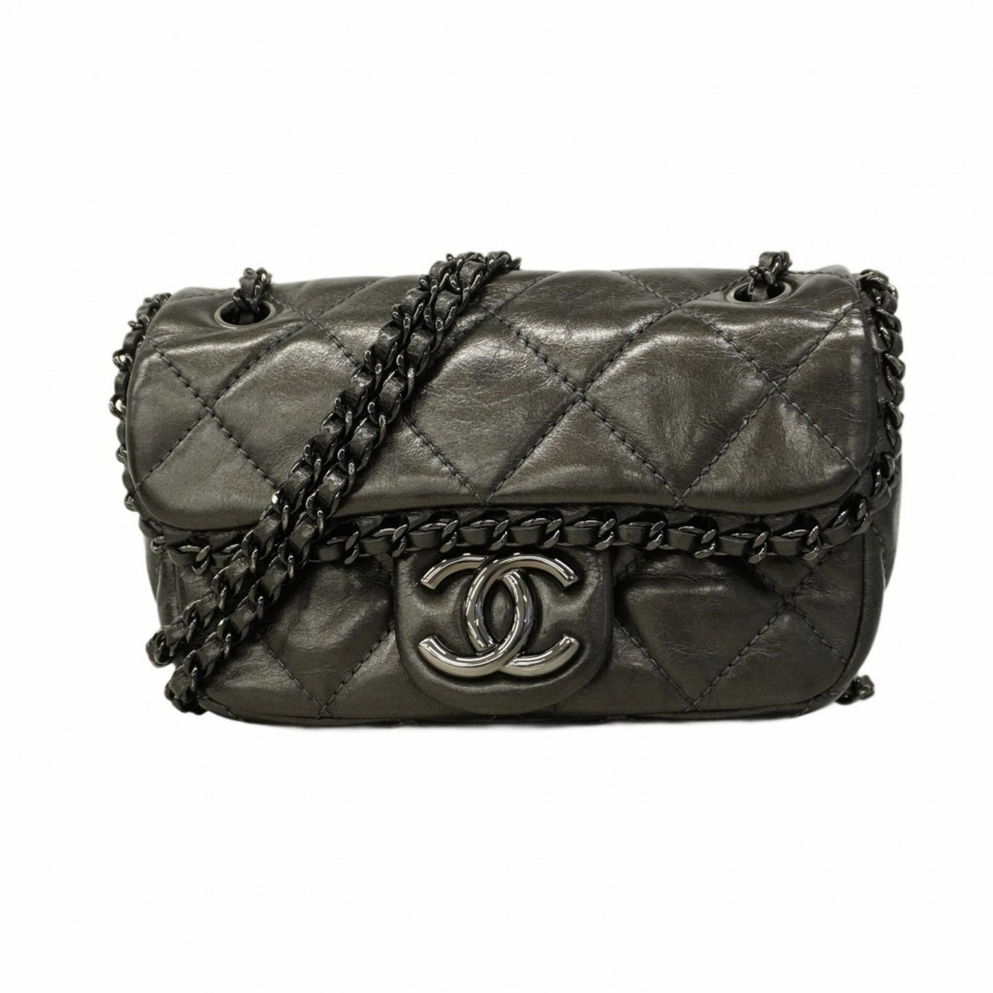 Chanel Matelasse Shoulder Bag with Double Chain, Calfskin, Black, Women's