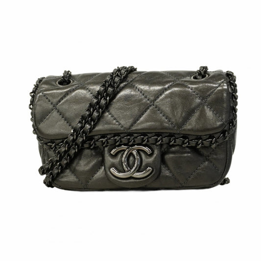 Chanel Matelasse Shoulder Bag with Double Chain, Calfskin, Black, Women's