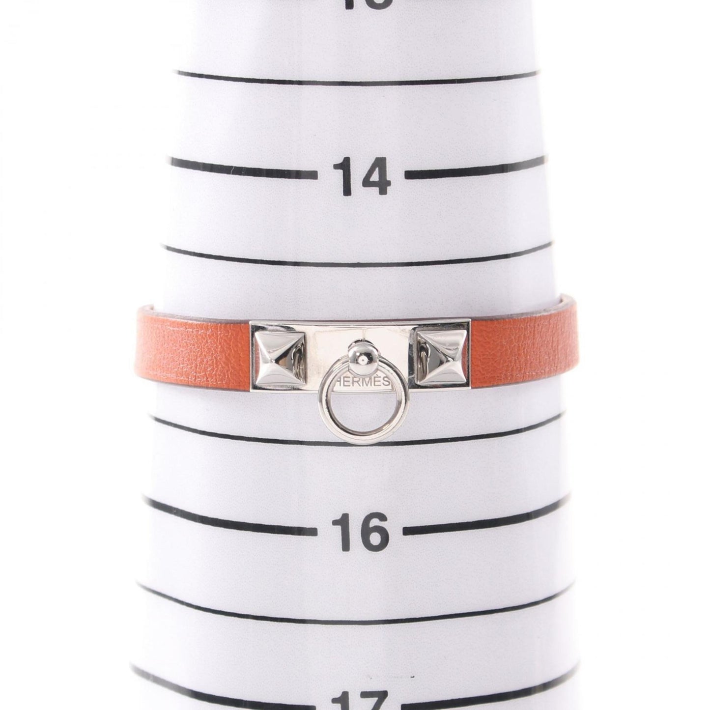 Hermes HERMES Rival Mini Bracelet Stainless Steel Swift Leather Ladies Orange Silver