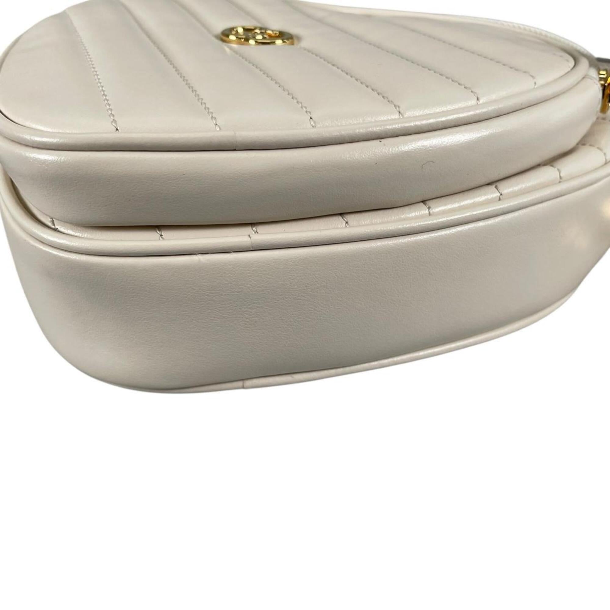 Gucci shoulder bag, heart chain, interlocking G design, leather, 751628, white — Like New