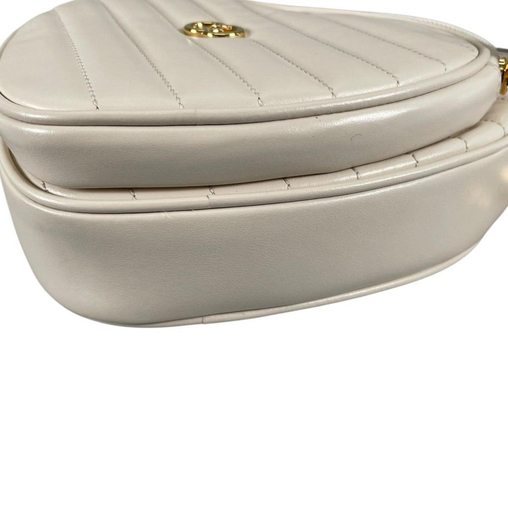 Gucci shoulder bag, heart chain, interlocking G design, leather, 751628, white — Like New