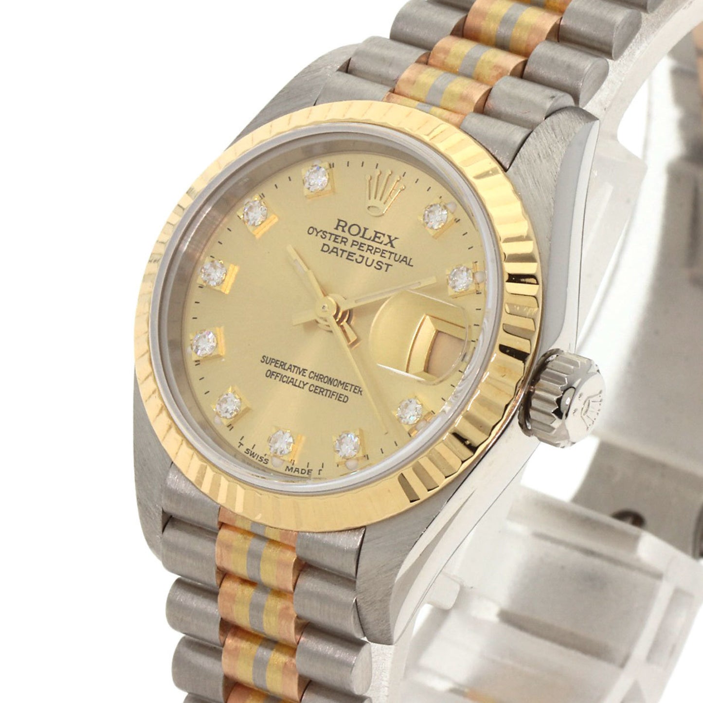 Rolex 69179BIC Datejust 10P Diamond Tridor Watch 18K White Gold 18KYG Ladies ROLEX