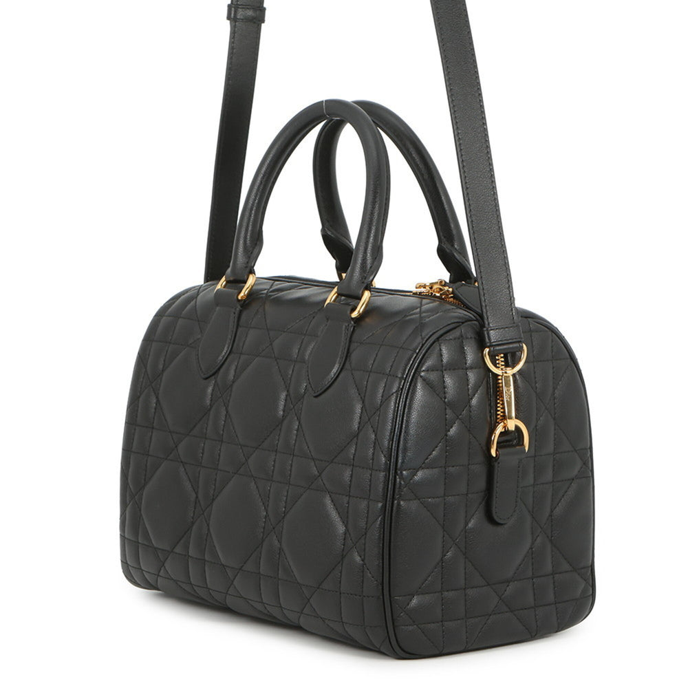 Christian Dior Macro Cannage Groove 25 Medium Calf Leather Handbag M1365UBOL 2-way Black for Women — Like New