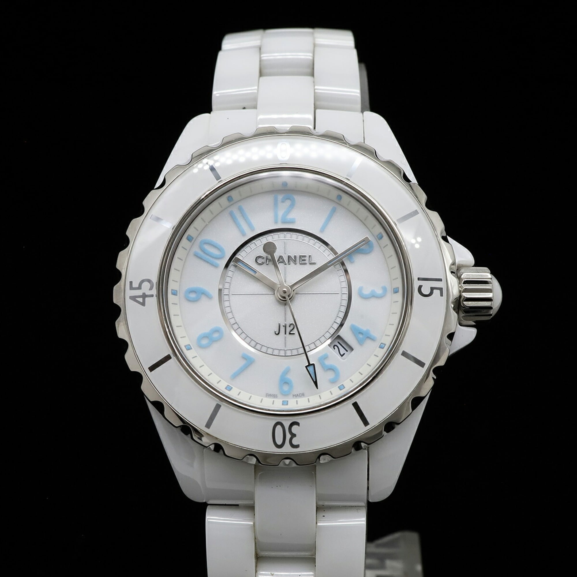 CHANEL J12 Blue Light Limited Edition (2000 pieces) White Ceramic Dial Date Ladies Quartz Watch H3826 — Very Good