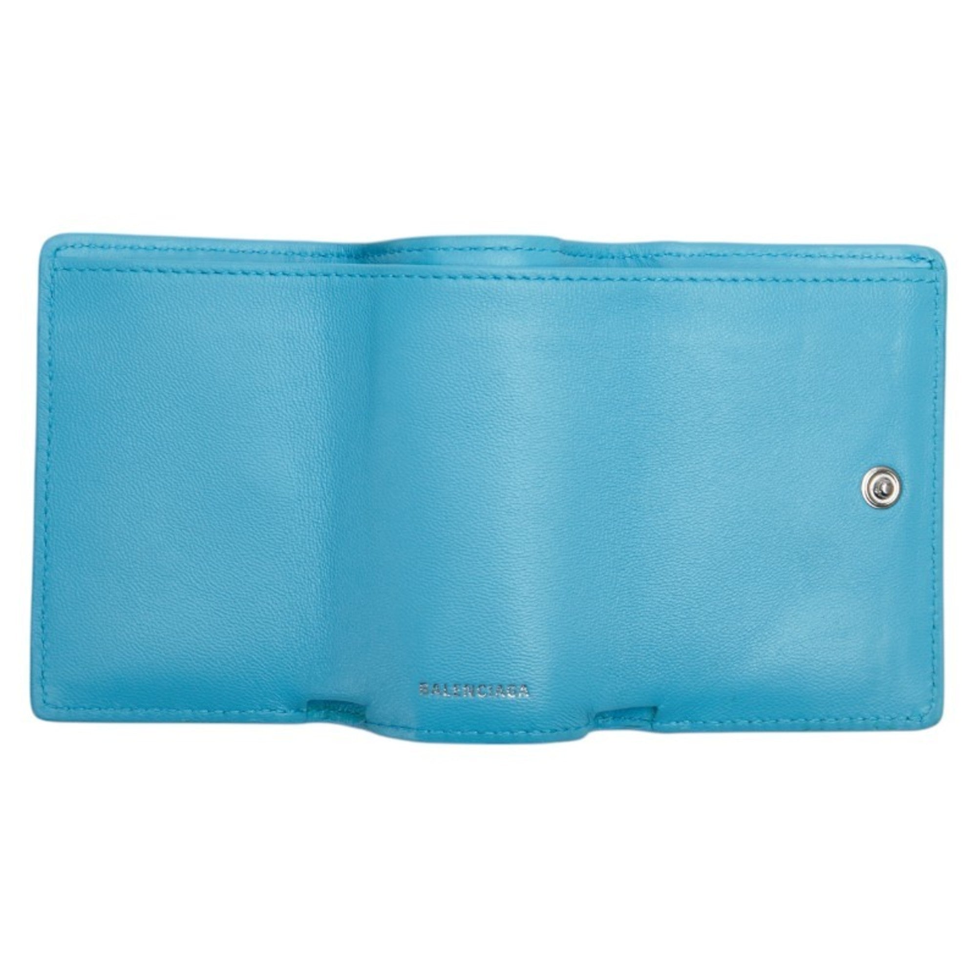 Balenciaga Paper Mini Wallet, Crocodile Embossed Tri-fold Compact Light Blue Leather, 391446, Women's