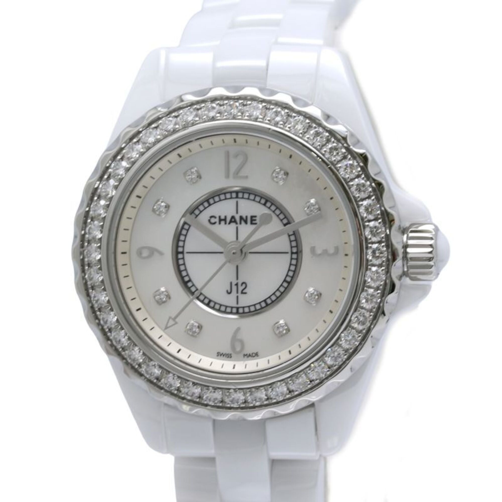 CHANEL J12 Diamond Bezel 8P H2572 Women's Watch White Ceramic x Stainless Steel 40445 — Good