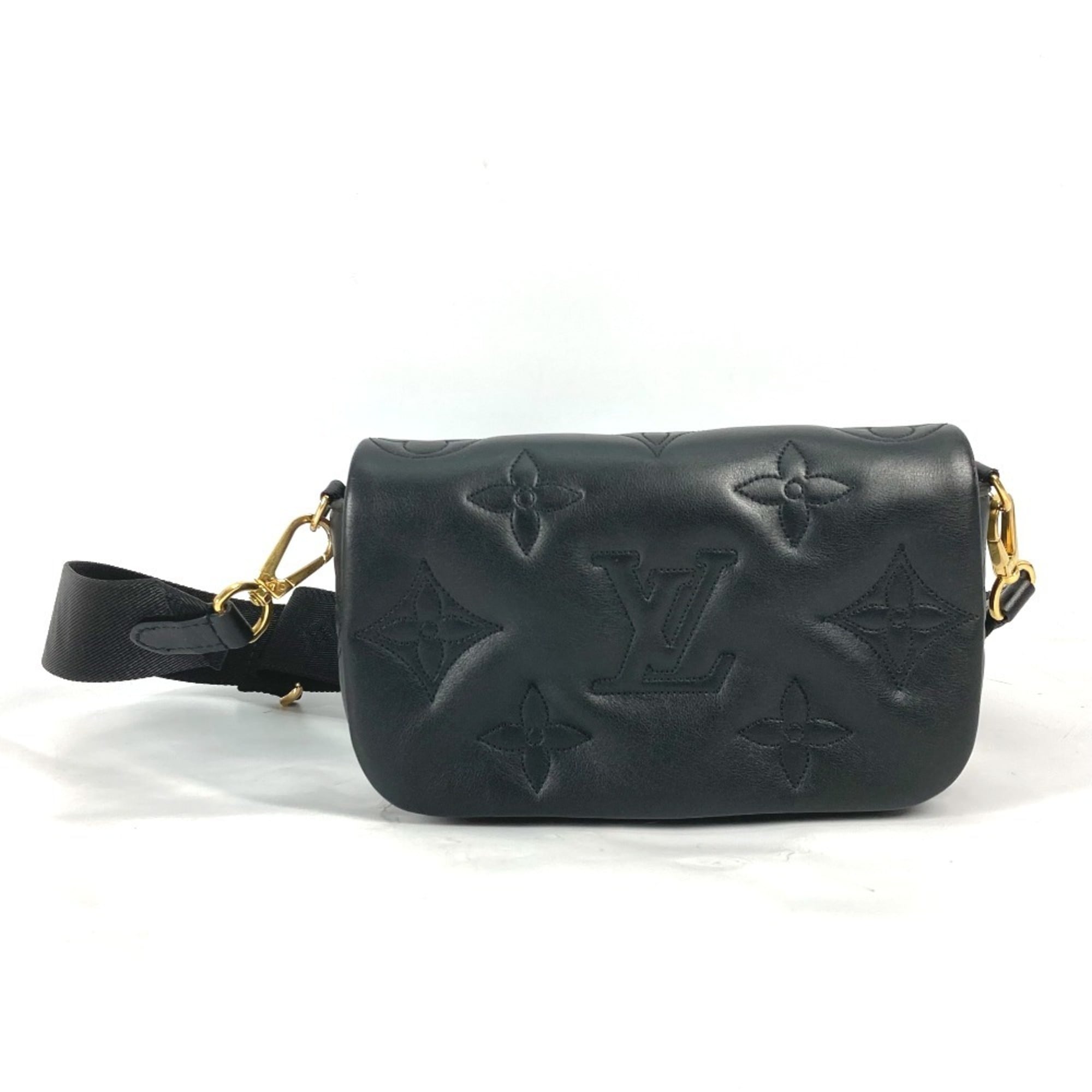 LOUIS VUITTON M81398 Monogram Bubblegram Wallet-on-Strap Long Wallet/Clutch Bag/2-Way Bag/Shoulder Bag Leather Women's Black — Like New