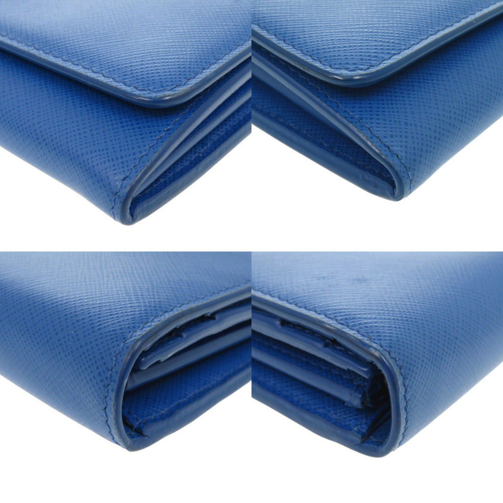 Prada 1MH132 Saffiano Shine Leather Blue Long Wallet 0350 PRADA