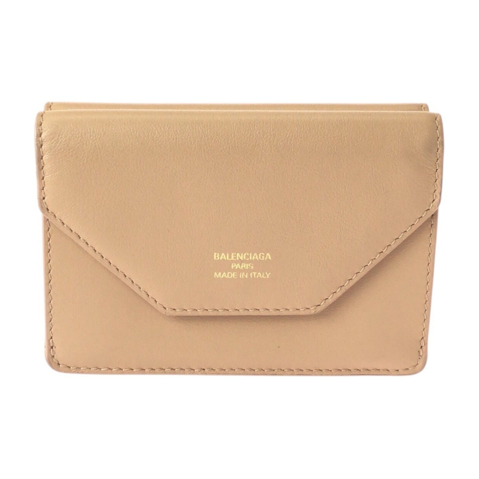 BALENCIAGA Beige Gold Hardware Leather Compact Wallet 73630 9607 O 555583 Women's