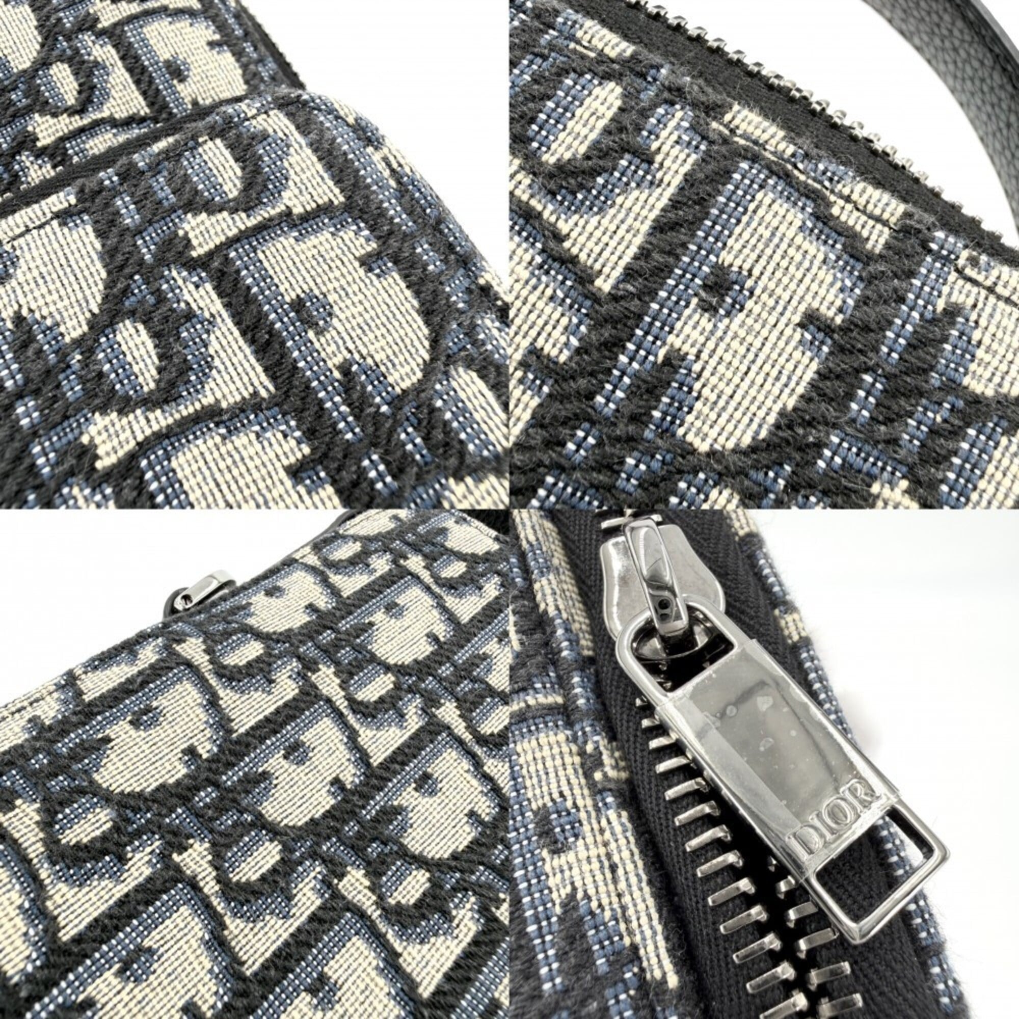 Christian Dior Men's Oblique Rider Micro Pouch Shoulder Bag, Mini Crossbody Canvas Leather, Navy, Silver Hardware — Like New