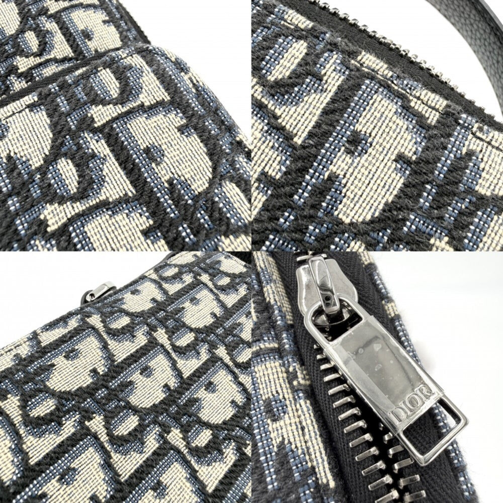 Christian Dior Men's Oblique Rider Micro Pouch Shoulder Bag, Mini Crossbody Canvas Leather, Navy, Silver Hardware — Like New