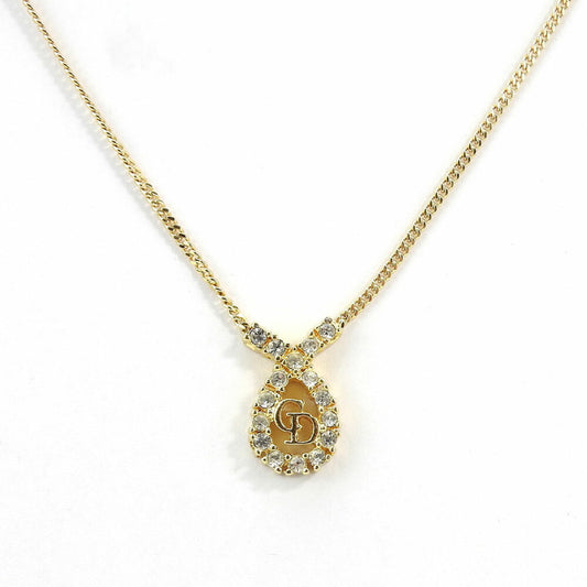 Christian Dior Necklace CD Rhinestone Gold GP Plated Ladies accessory necklace
