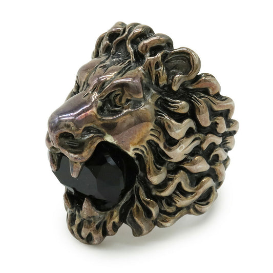 GUCCI Lion Head Ring Alessandro Michele GP Stone Pink Gold Black #M Japanese Size Approx. 14.5