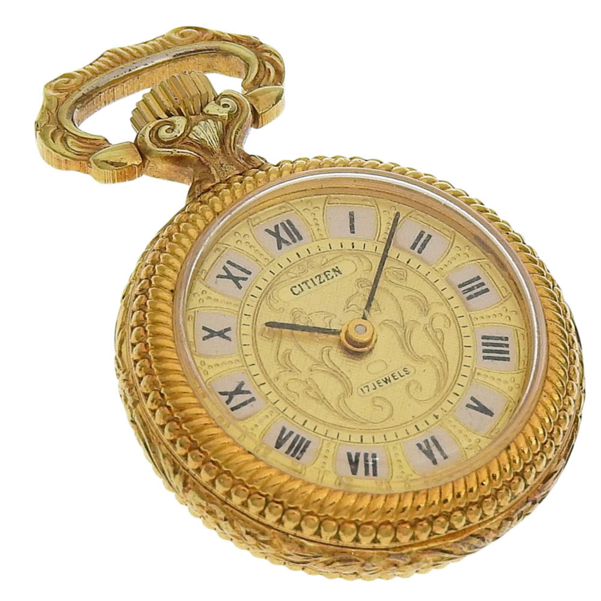 Citizen pocket watch, gold plated, hand-wound, analog display, dial, unisex — Good