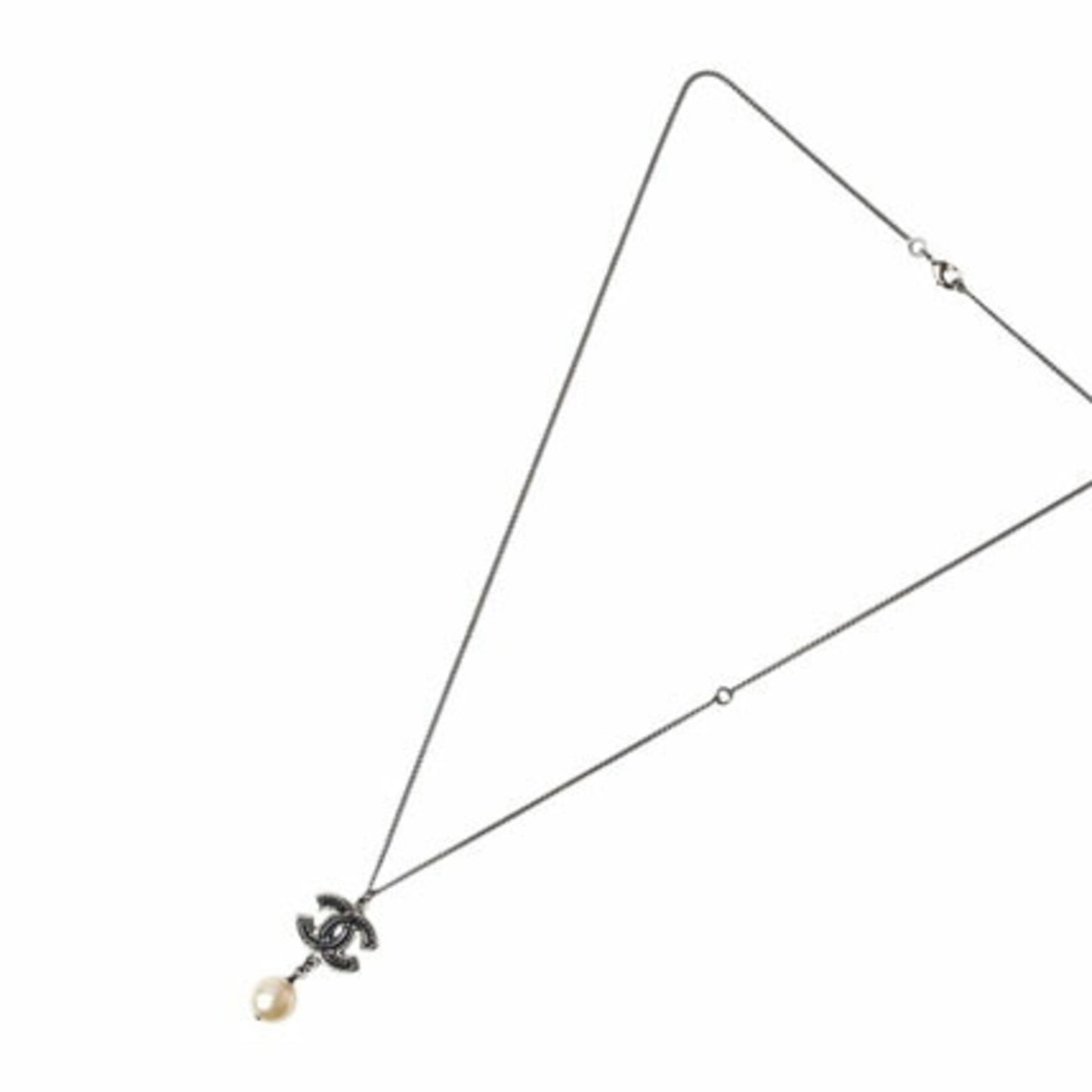 Chanel Necklace Pendant 2way CHANEL Coco Mark Pearl Motif Black Gunmetal