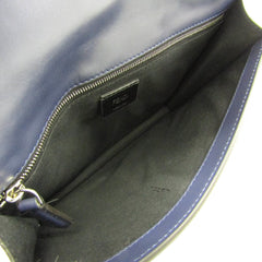 Fendi Flat Baguette Medium 7VA524 Women's Leather,Canvas Shoulder Bag Navy — Like New