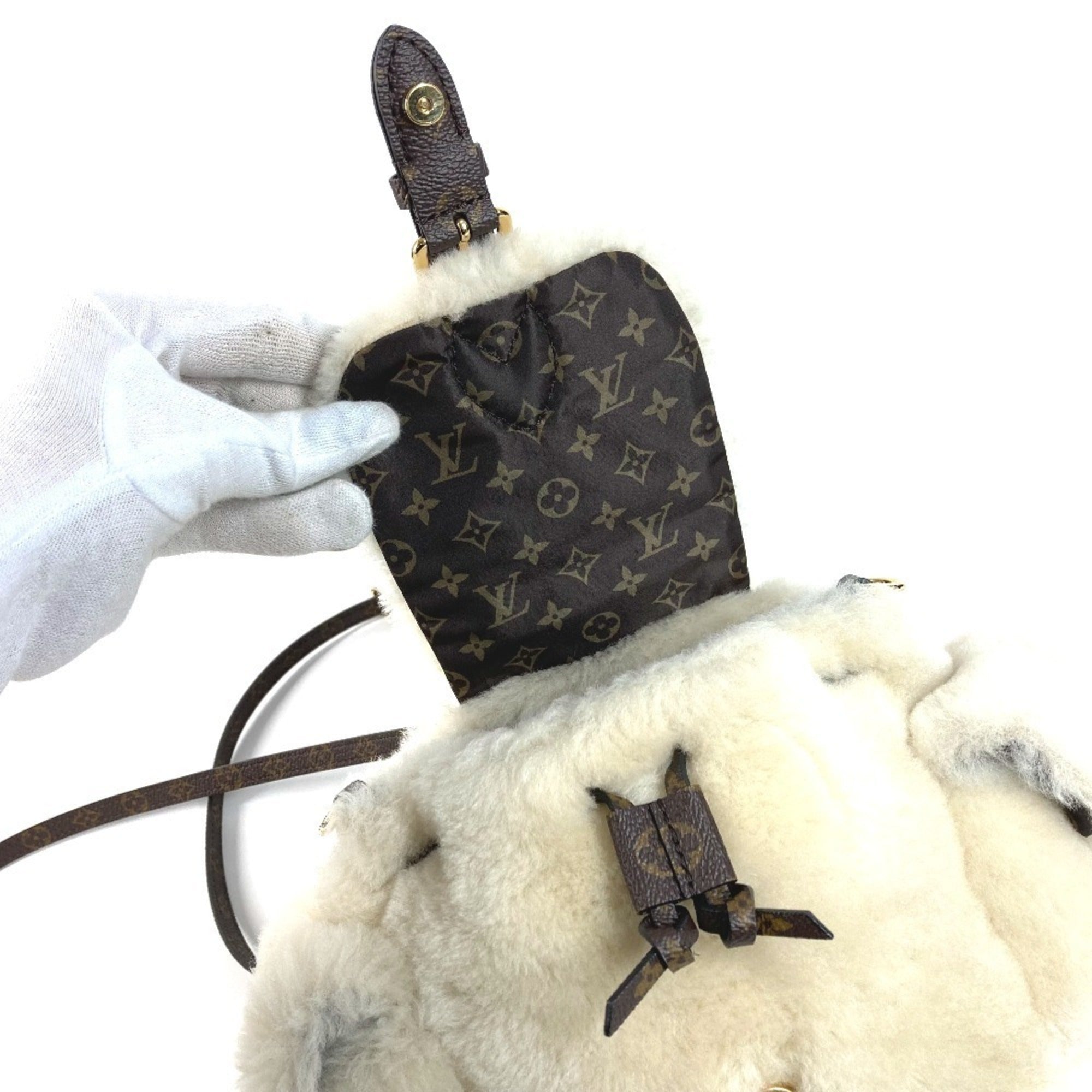 LOUIS VUITTON M11919 LV SKI Nano Teddy Backpack - 3-Way Bag (Shoulder Bag, Handbag, Rucksack) Shearling Canvas Men's & Women's Cream Beige — Like New