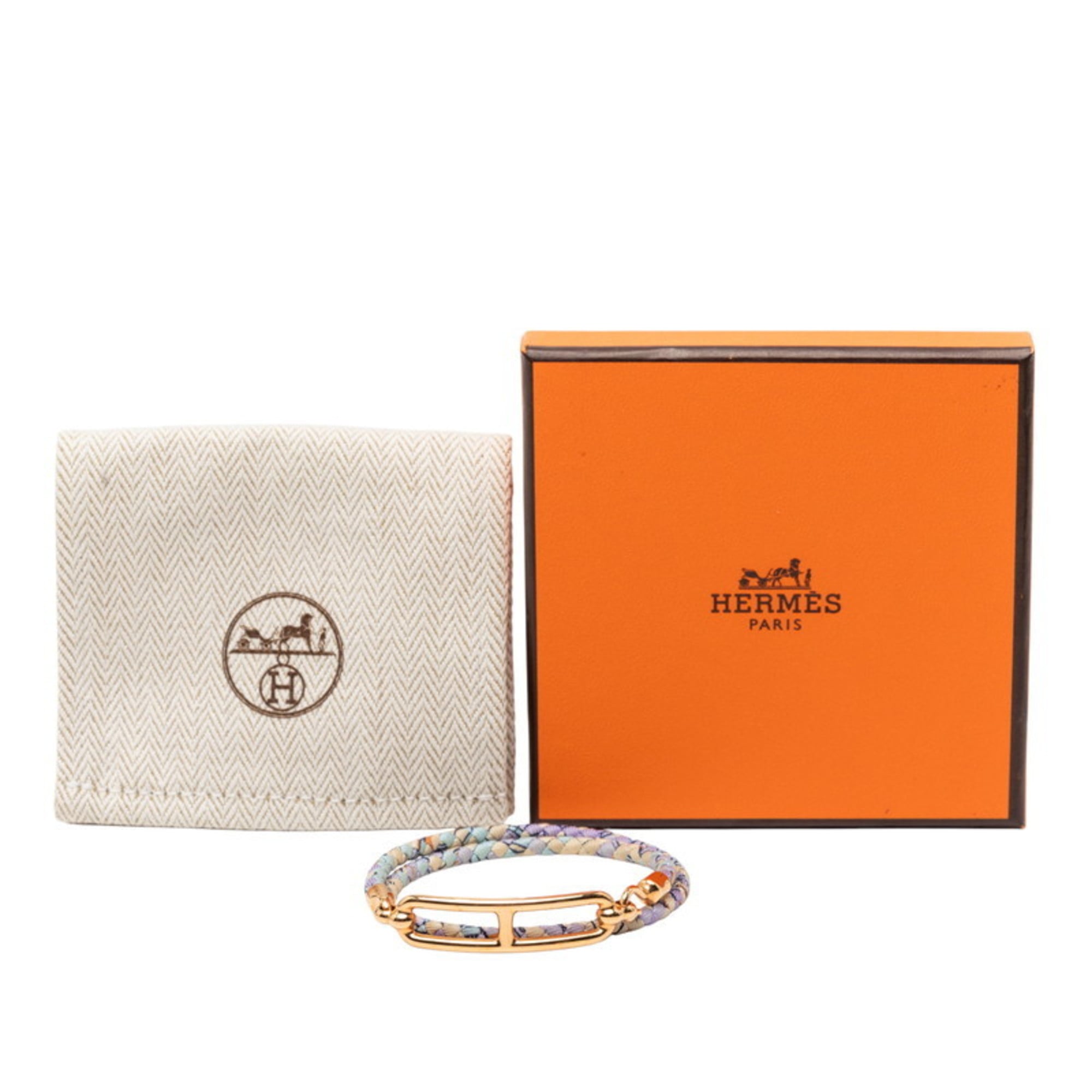 Hermes Hermès Luli Double Tour Bracelet in Gold and Multicolored Silk with Plated Finish for Women