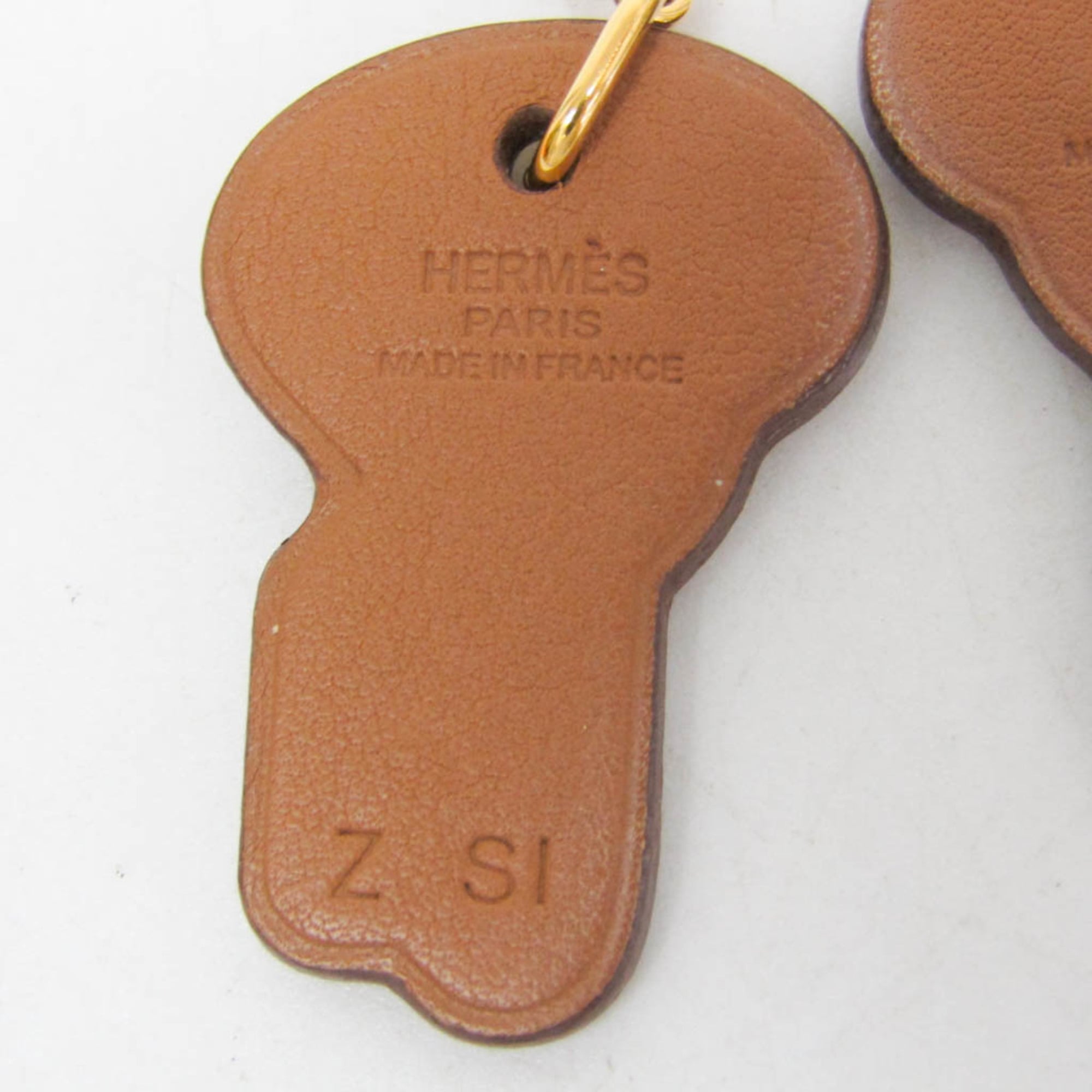 Hermes H Curiosité Cre Leather,Metal Drop Earrings Brown — Like New