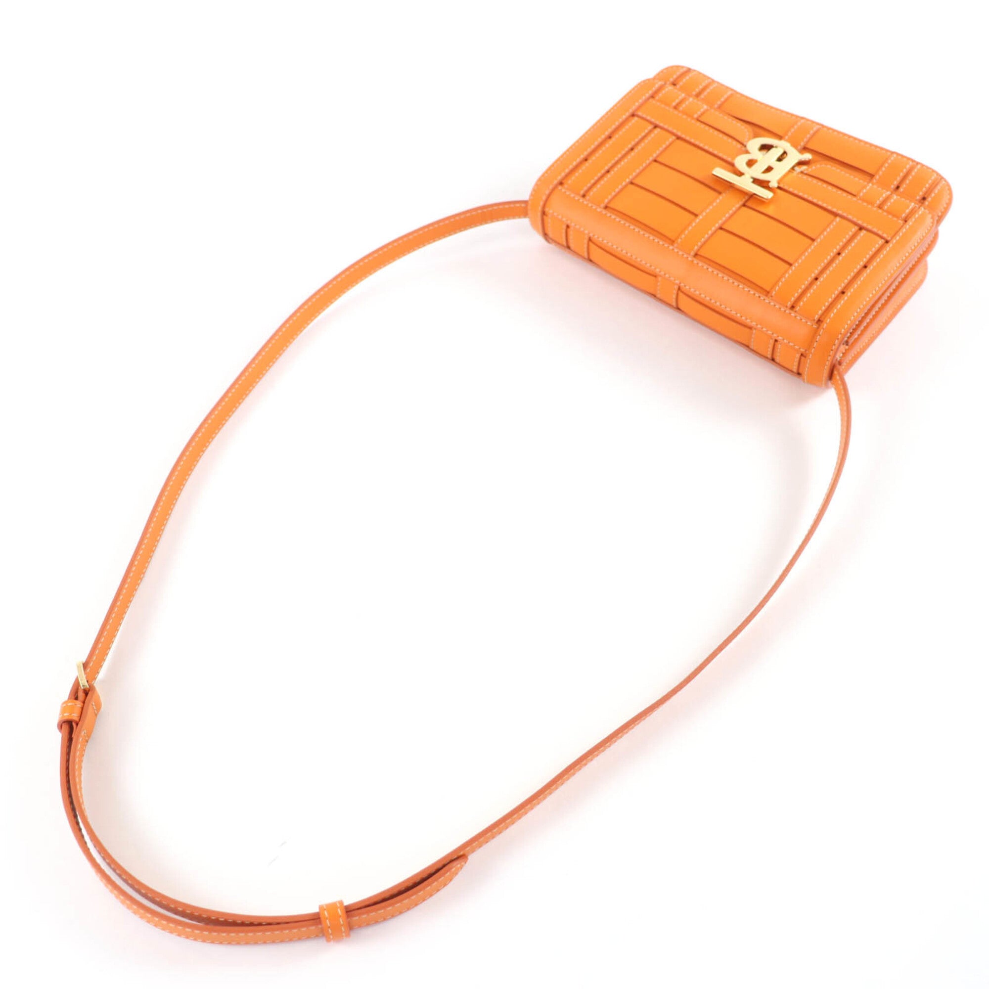 BURBERRY Burberry TB hardware 2-way leather clutch bag/shoulder bag, orange, with dust made in Italy, women's — Like New