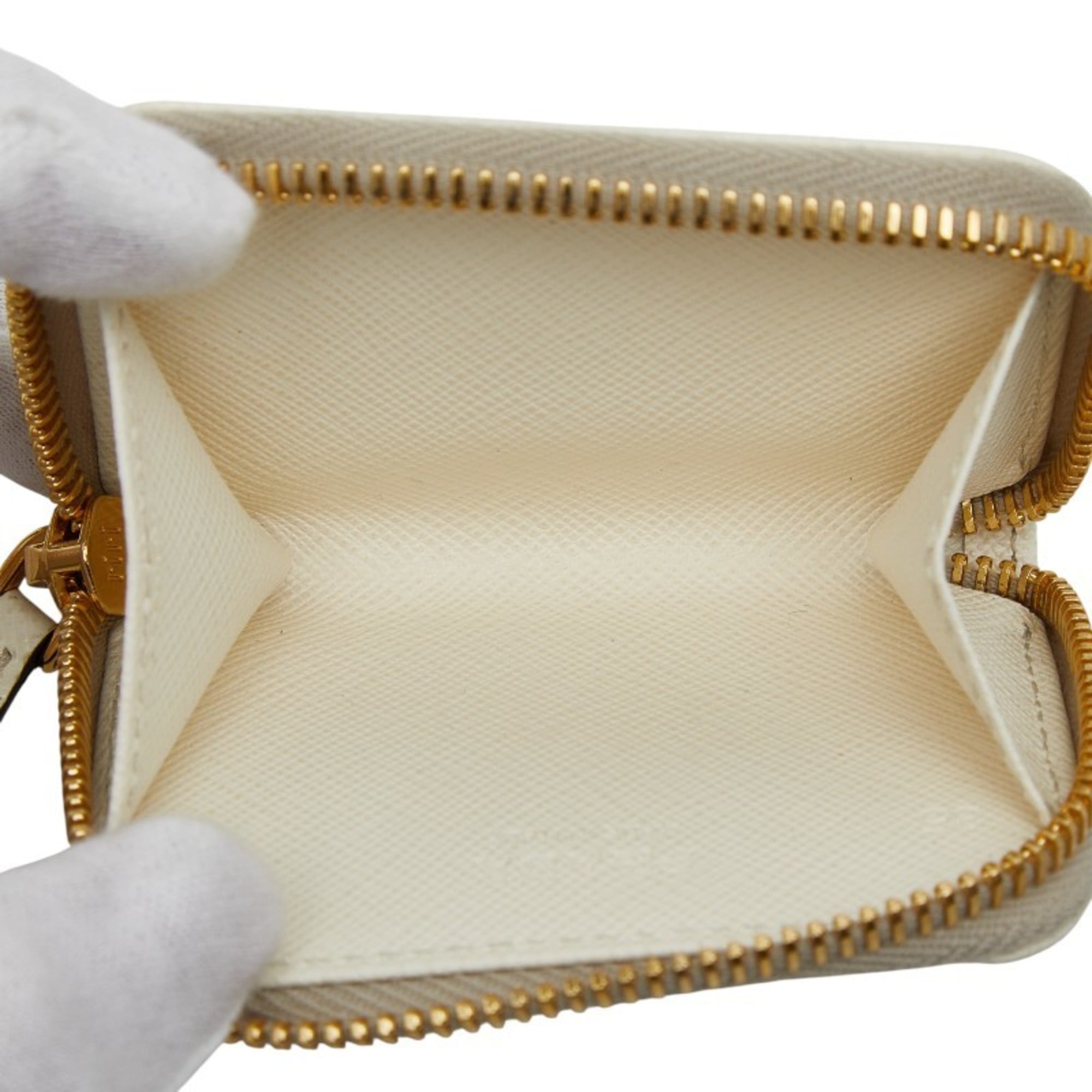 Prada Triangle Logo Plate Bag Charm, Wallet/Coin Case, Accessory 1TL085, White Saffiano Leather, Women's, PRADA