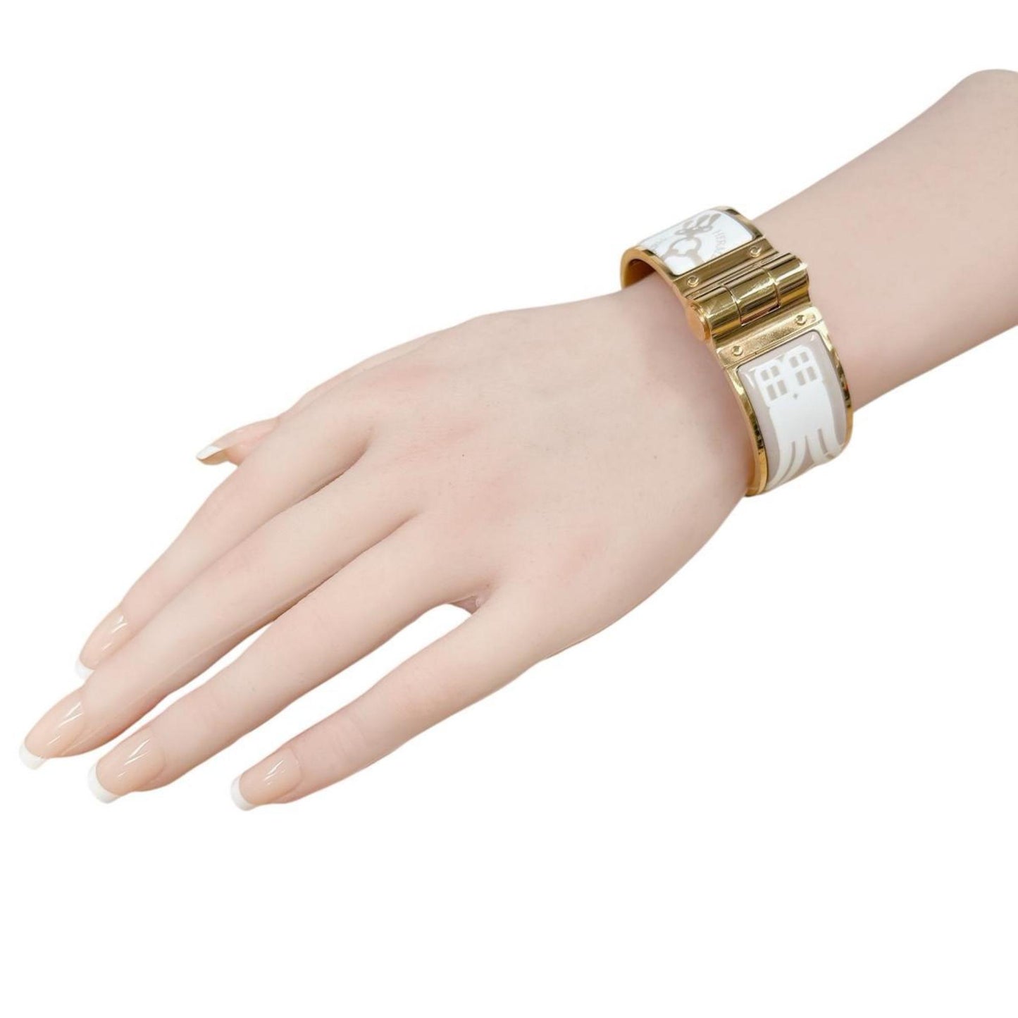 Hermes Hermès Charnière Bangle Bracelet GP White x Beige Gold