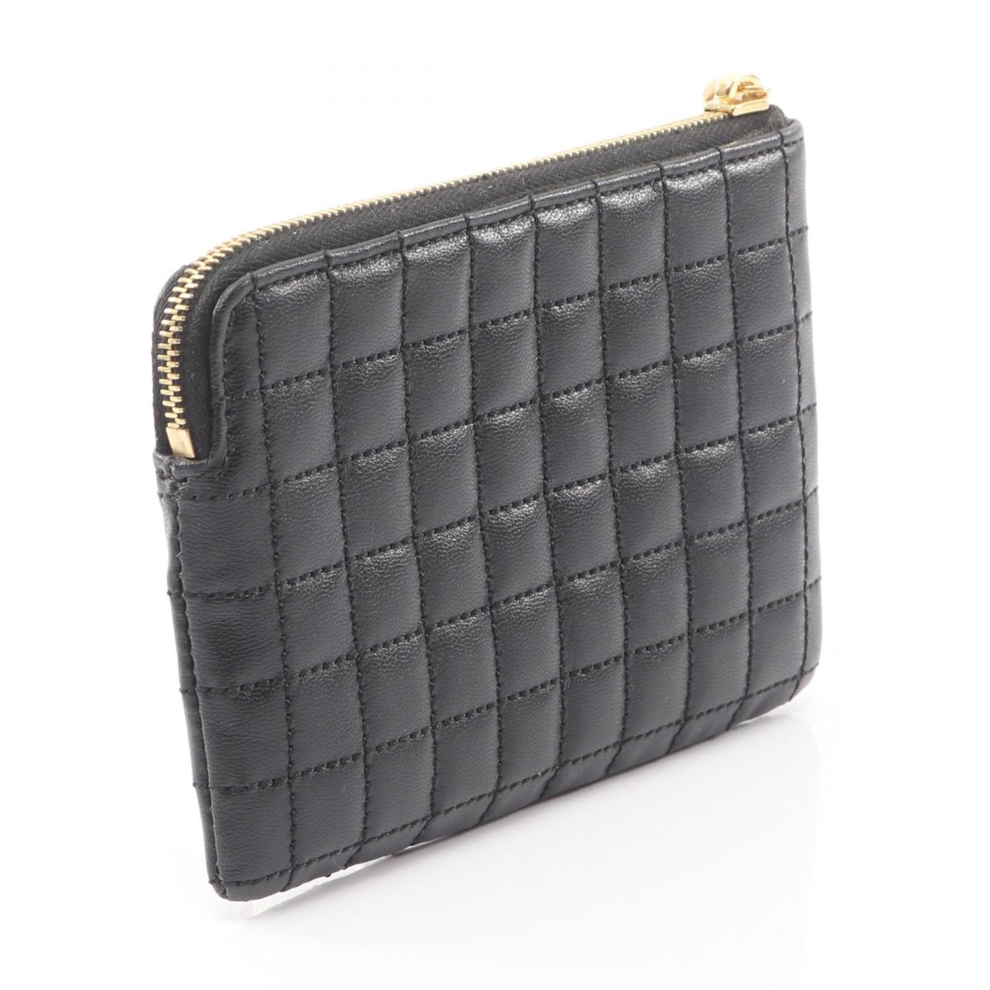 Celine Coin & Card Pouch with C Charm, Leather Wallet, Women's, Black, 10B823BFL.38NO