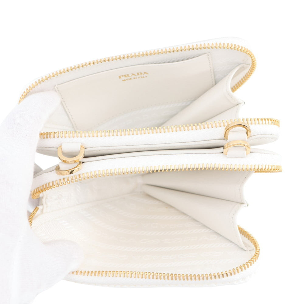 Prada Shoulder Bag Saffiano Triangle Mini Pouch Leather Raffia 1NR015 PRADA 2-way White Handbag — Like New