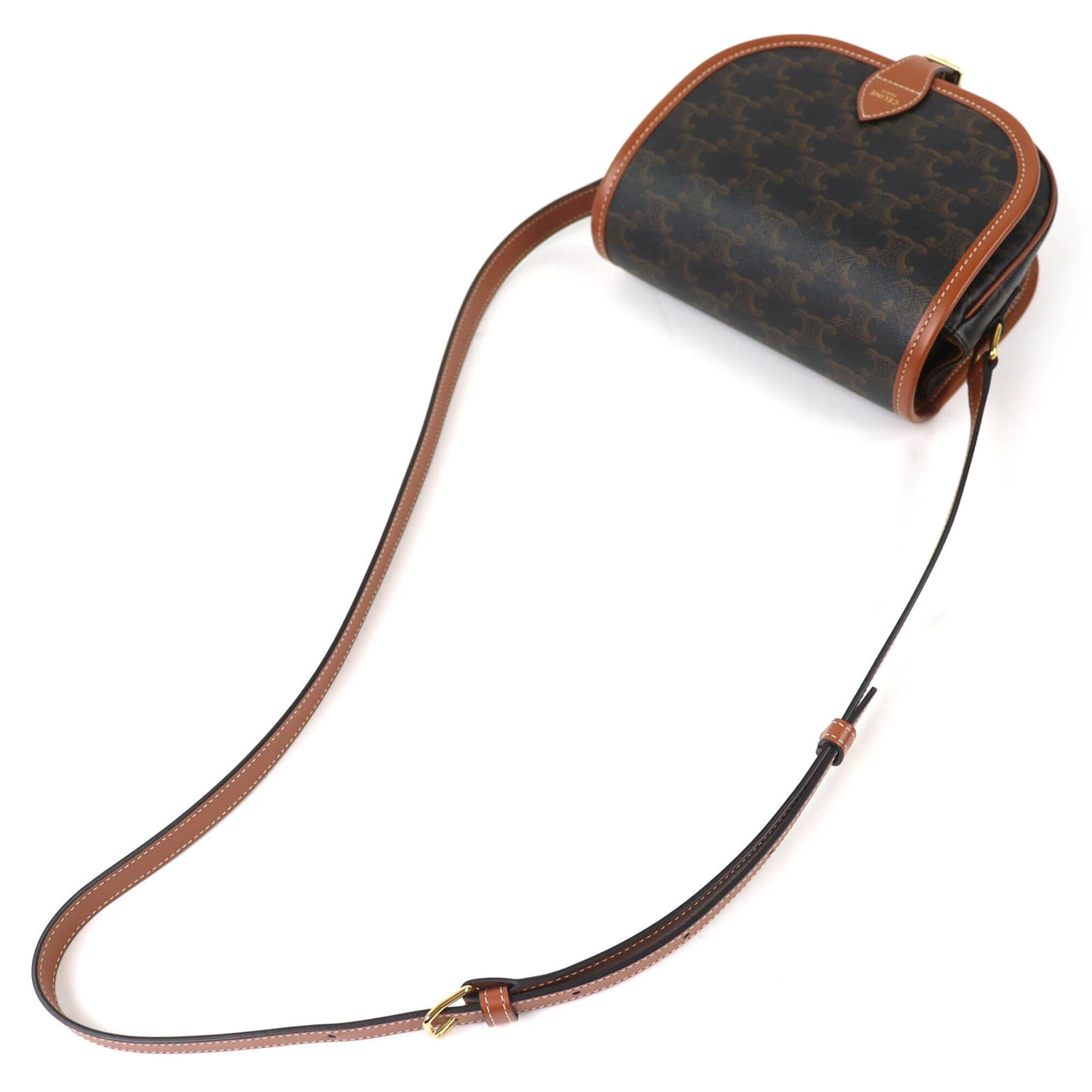 CELINE 19150 Folco Medium Triomphe Canvas Shoulder Bag, Tan Brown, Women's - Highly Recommended! — Like New