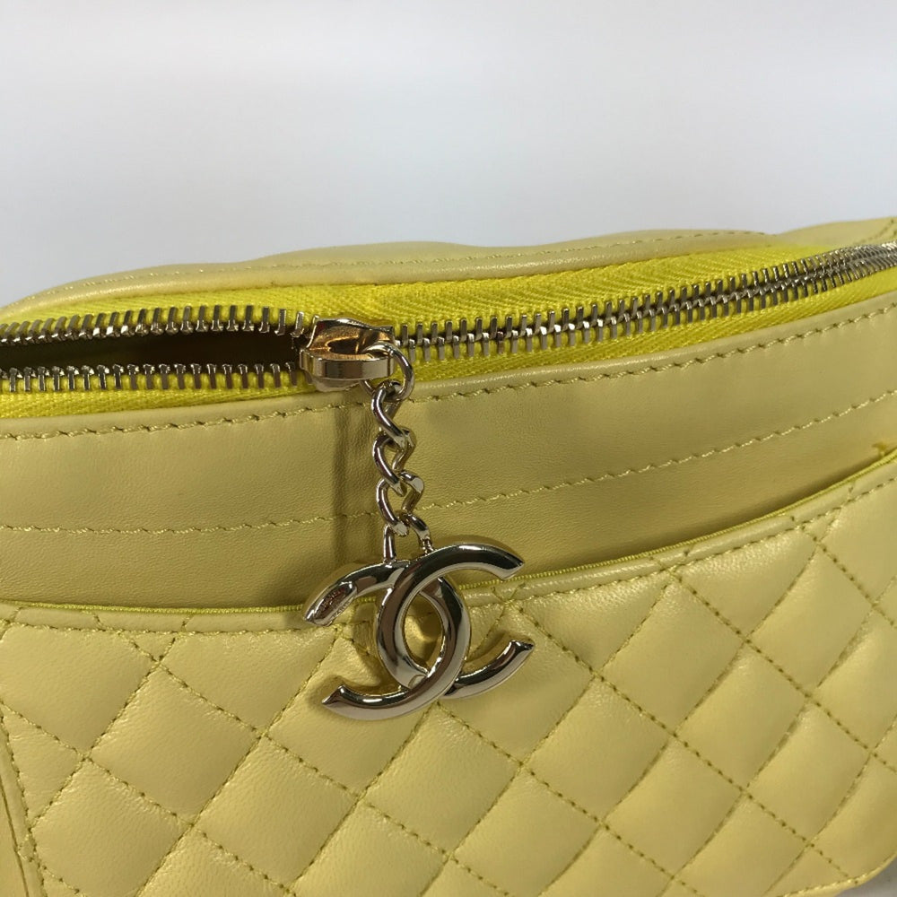 Chanel A57832 Chain Belt Bag Waist Pouch Bag Cross Quilted Matelasse body bag yellow GoldHardware — Like New