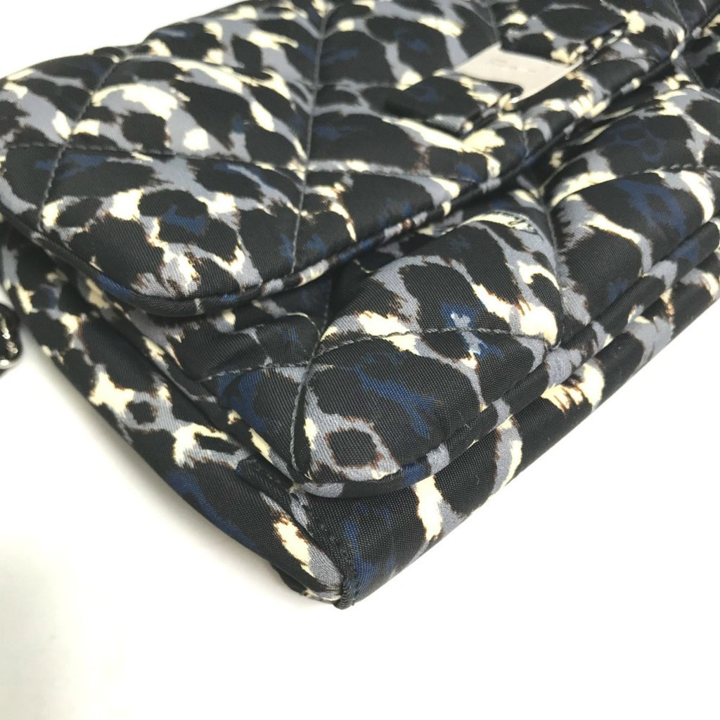 Salvatore Ferragamo E834 Vara Ribbon Leopard Chain Shoulder Bag in Nylon/Leather, Black