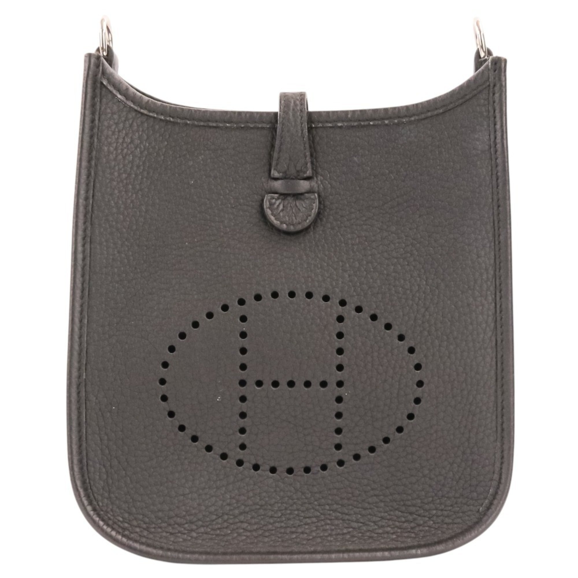 HERMES Evelyne TPM Taurillon Clemence Leather Shoulder Bag, Noir Black, U Stamp, Women's — Like New