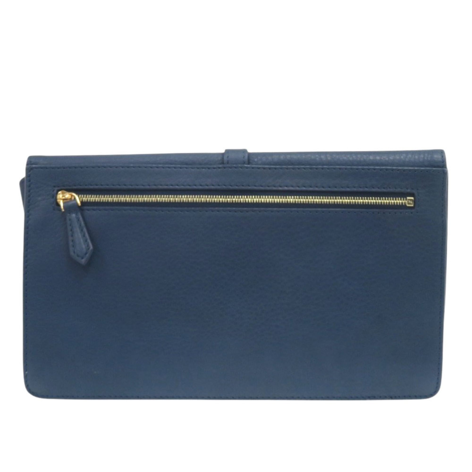 Excellent condition Fendi Pecan pattern clutch bag 8M0284 in leather and canvas, blue brown. 0475FENDI