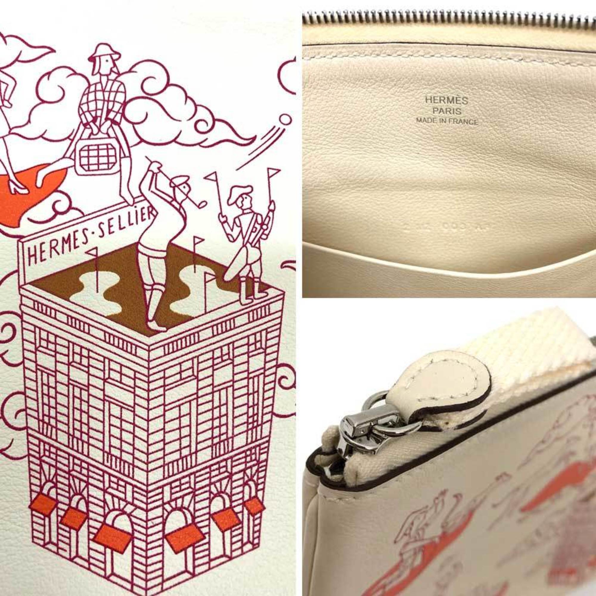 HERMES Carre Pocket Long, Hermes Epic, H082892, Swift Calfskin, Nata/Framboise (Framboise) Ivory, Z stamp (manufactured) — New - Store Return