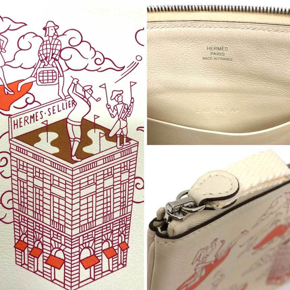 HERMES Carre Pocket Long, Hermes Epic, H082892, Swift Calfskin, Nata/Framboise (Framboise) Ivory, Z stamp (manufactured) — New - Store Return