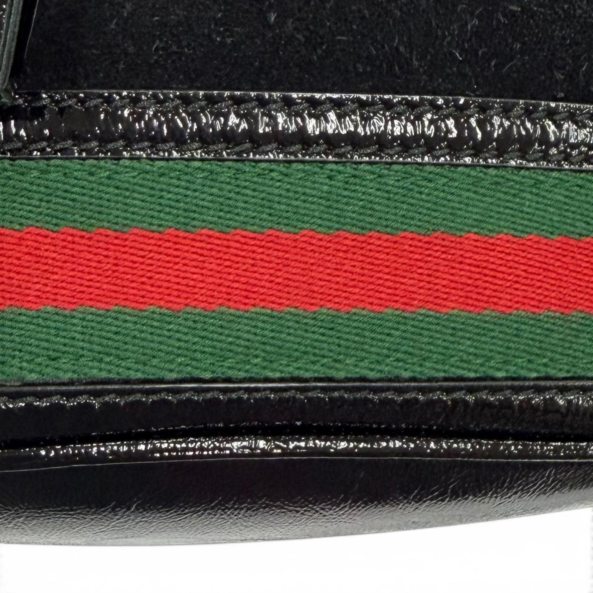 GUCCI 550621 Sherry Line Suede Trim Leather 2-Way Handbag/Shoulder Bag, Black, Made in Italy, Women's, with Box and Dust Bag — Like New