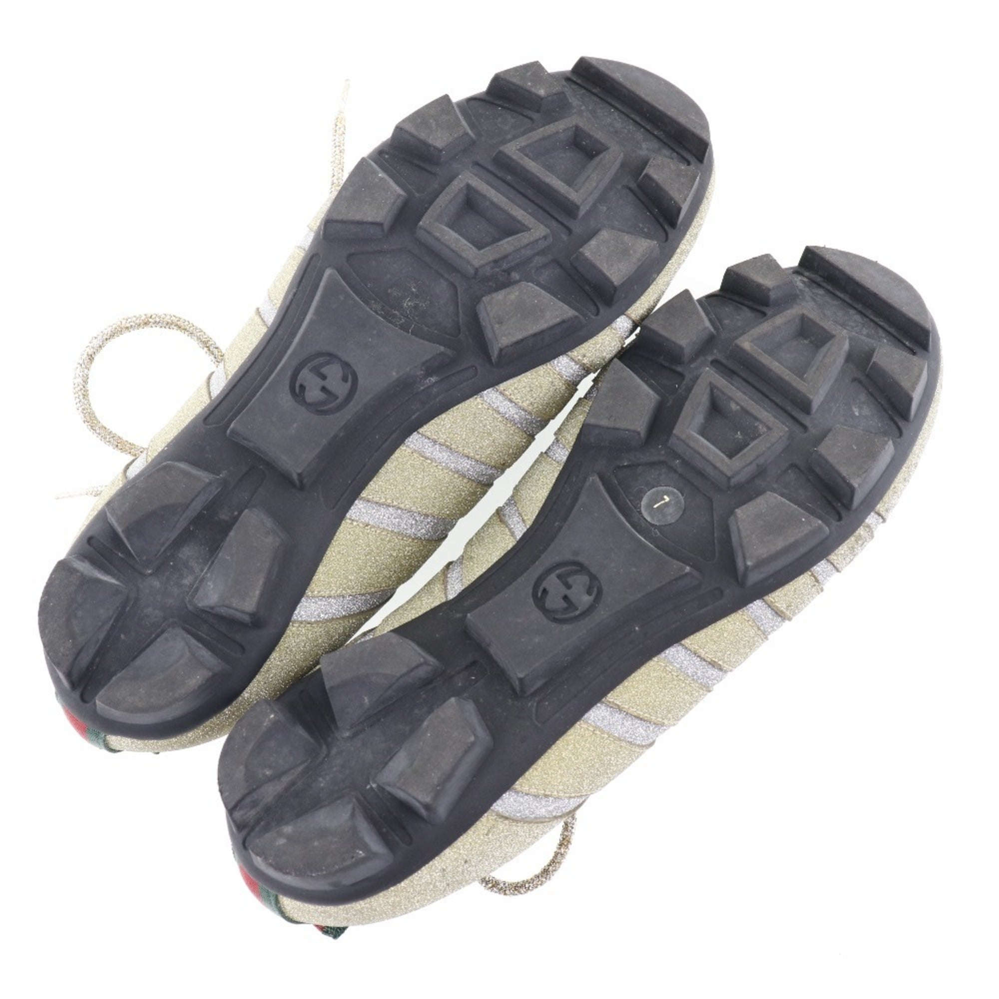 Gucci Sherry Line Sneakers Cat Head Glitter 419548 Rubber Gold Men's