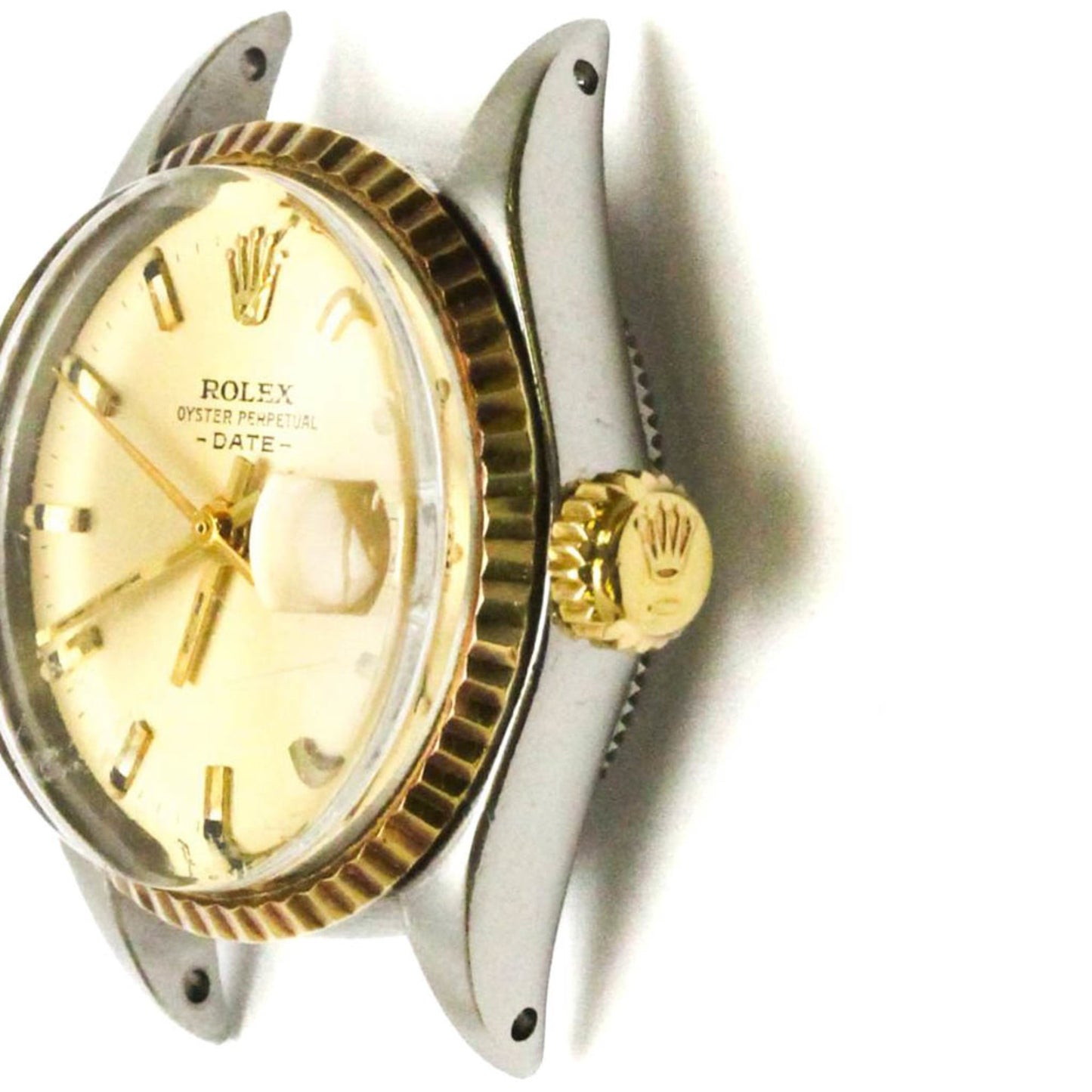 ROLEX Oyster Perpetual Date 6517 18K Gold Steel Ladies Watch Vintage Head Only