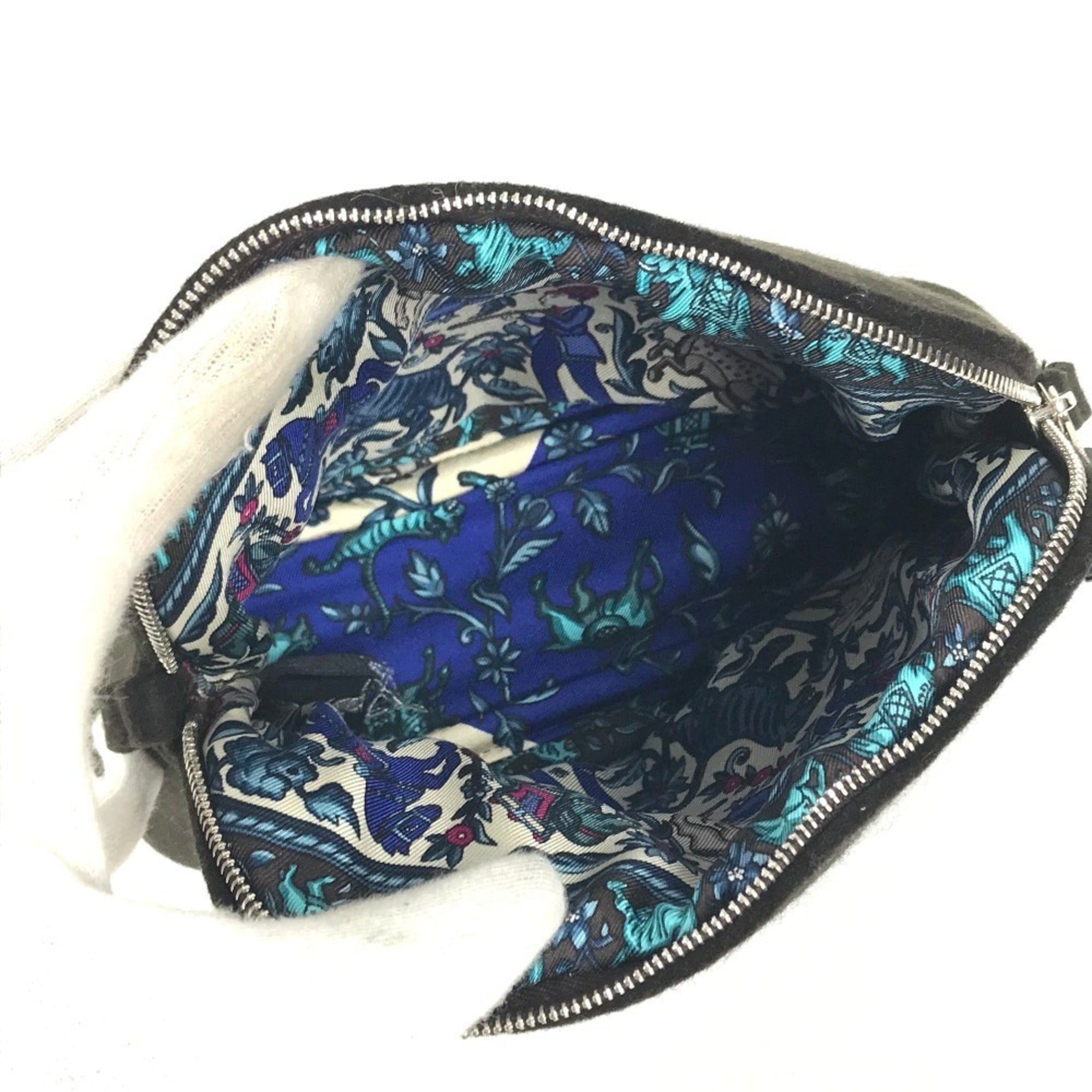 HERMES Serie Logo Makeup Pouch Felt Silk Women's Black — Like New