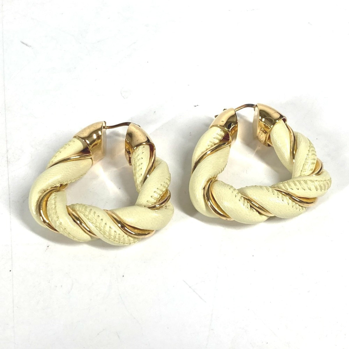 BOTTEGA VENETA Twisted Triangle Hoop Earrings, Accessories, Leather, AG925, Women's, Light Yellow — Like New