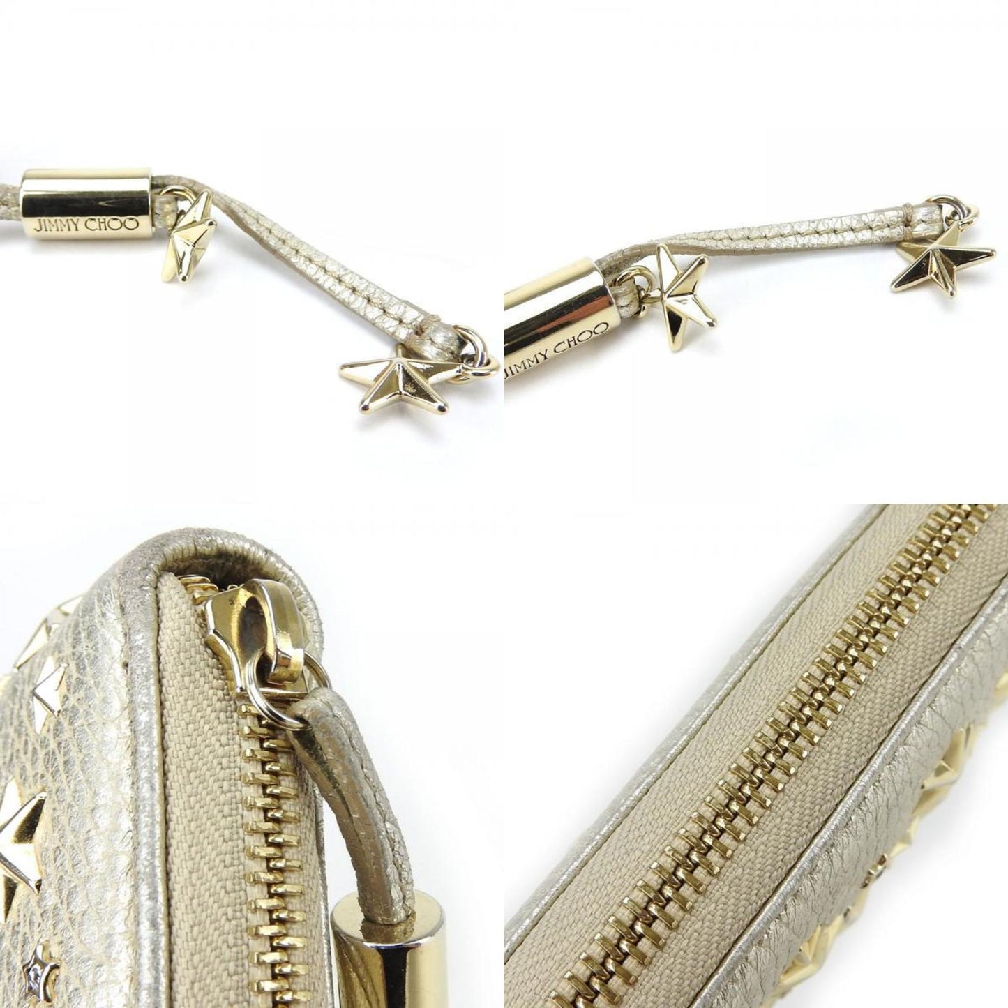 Jimmy Choo Long Wallet Leather Champagne Gold Star Studs Crystal Round Ladies JIMMY CHOO