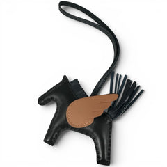 HERMES Rodeo Pegasus PM, Agneau Milo Swift leather, Noir (black), Gold, Blue Nuit (yellow) charm, W stamp, Made in France, Women's, with box — Like New