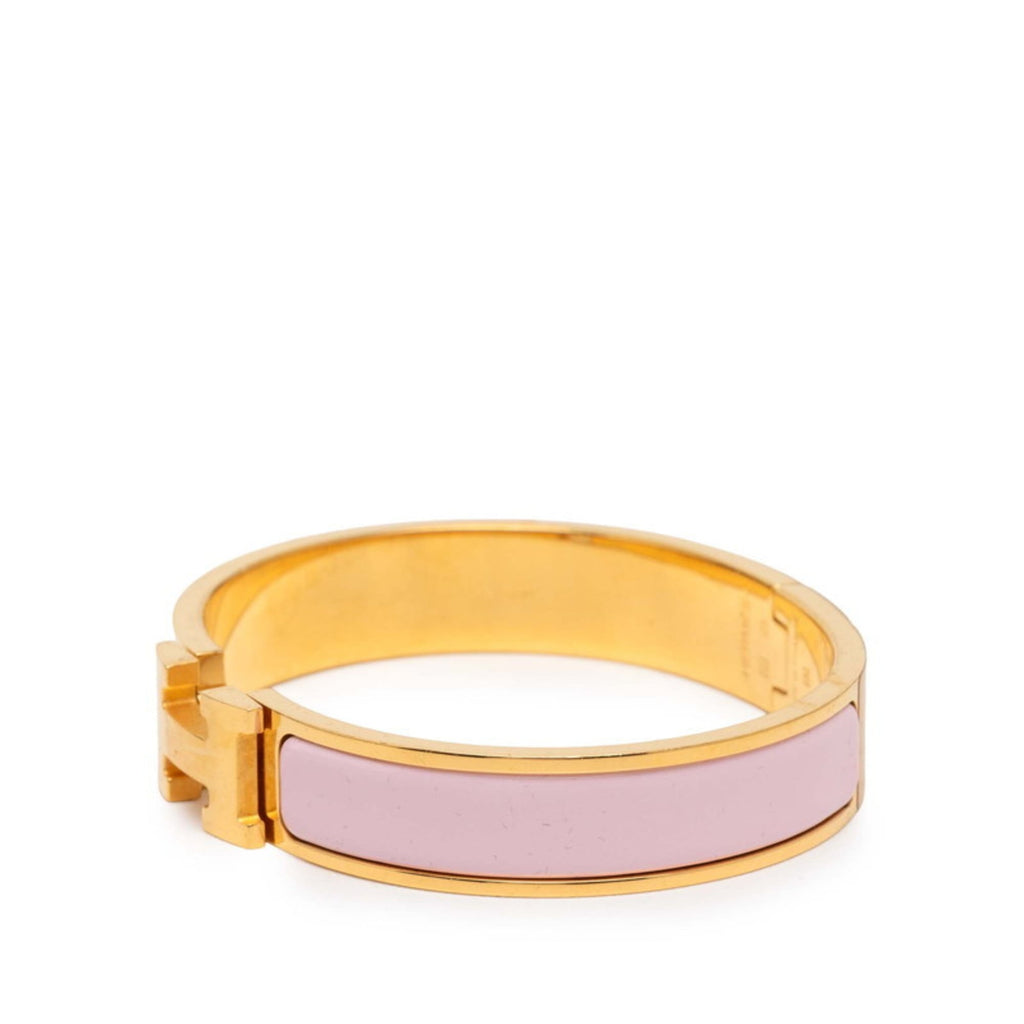 Hermes Hermès Click H PM Bangle Bracelet in Gold and Pink Plated for Women