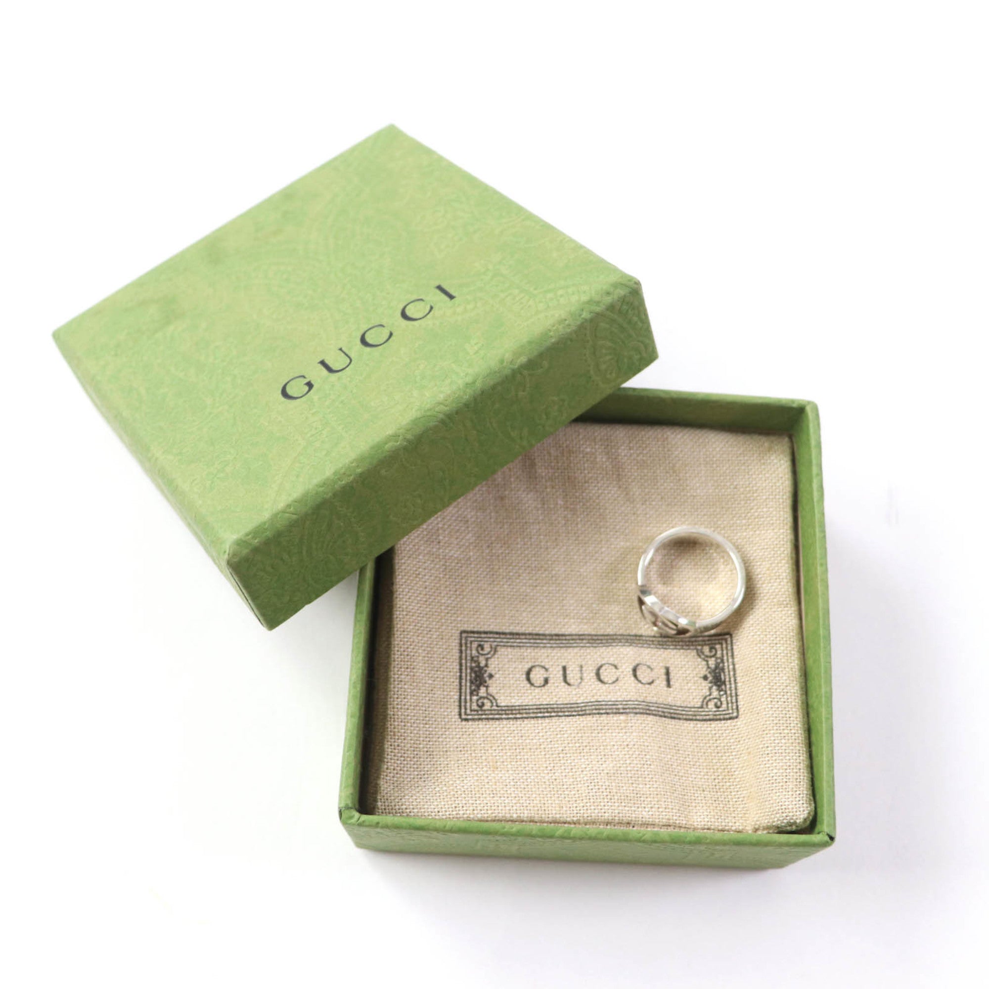 GUCCI SV925 Interlocking G Ring, Silver, Size 11, Includes Box and Dust Bag, Made in Italy, Weight 4.8g, Women's