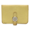 HERMES Dogon card case, coin wallet, purse, Swift leather, yellow, souffle, with X marking.